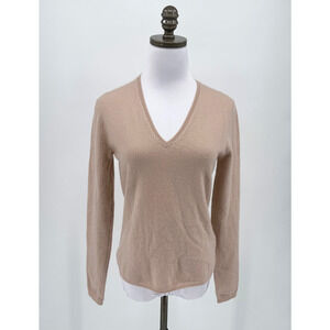 Allude 100% Cashmere Sweater Womens Small Tan V-Neck Long Sleeve Luxury Knit